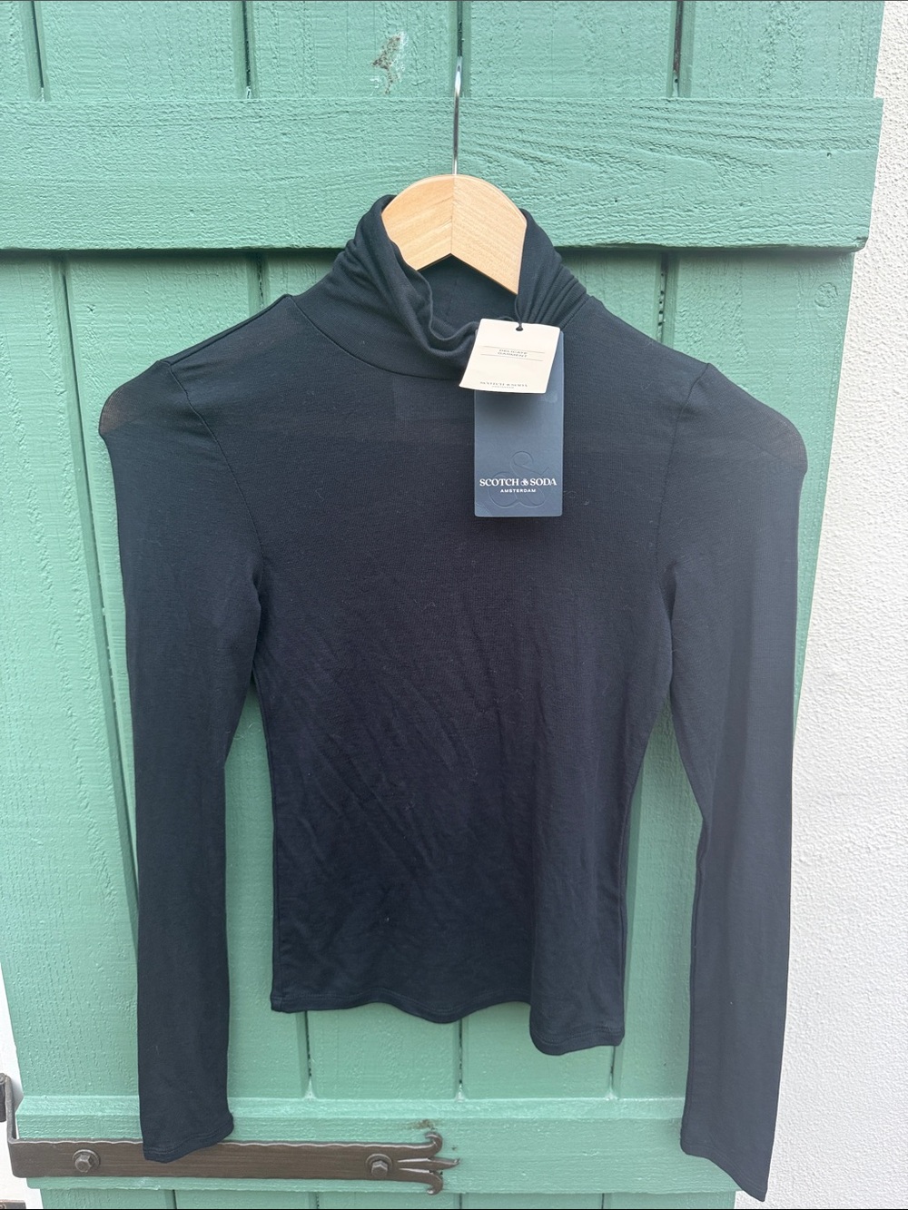 Scotch & Soda Slim Black Long-Sleeve Turtleneck Top